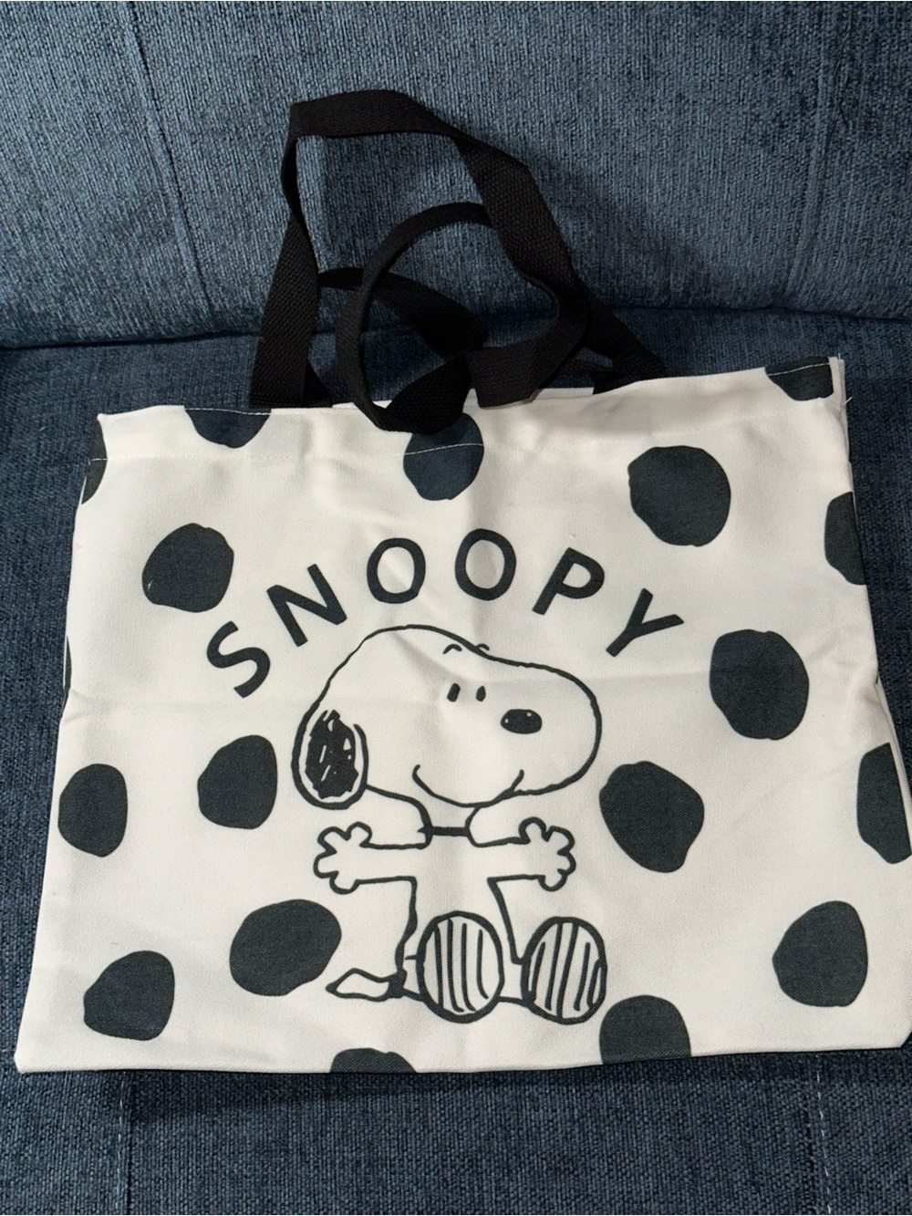 Snoopy Polka Dot Lightweight Canvas Tote Bag - Black & White